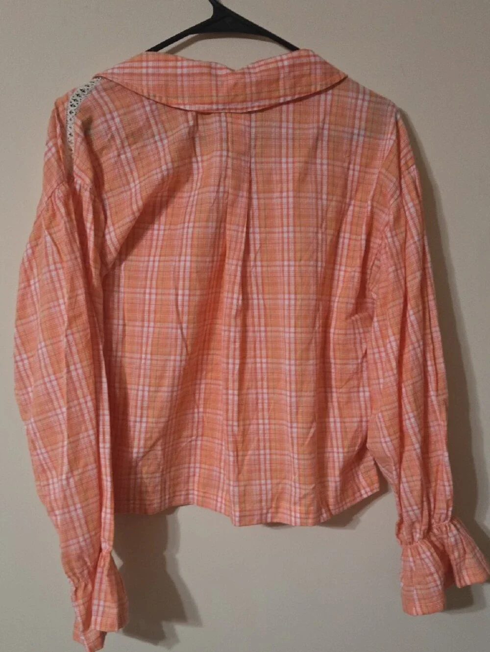 Free People Coral Peach Plaid Button-Down Shirt